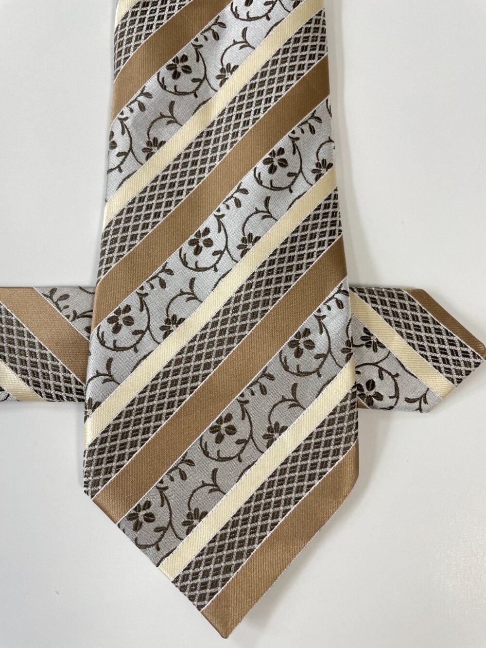 Hi-Tie Gold Silk Men’s Tie Geometric Floral Striped Woven Jacquard